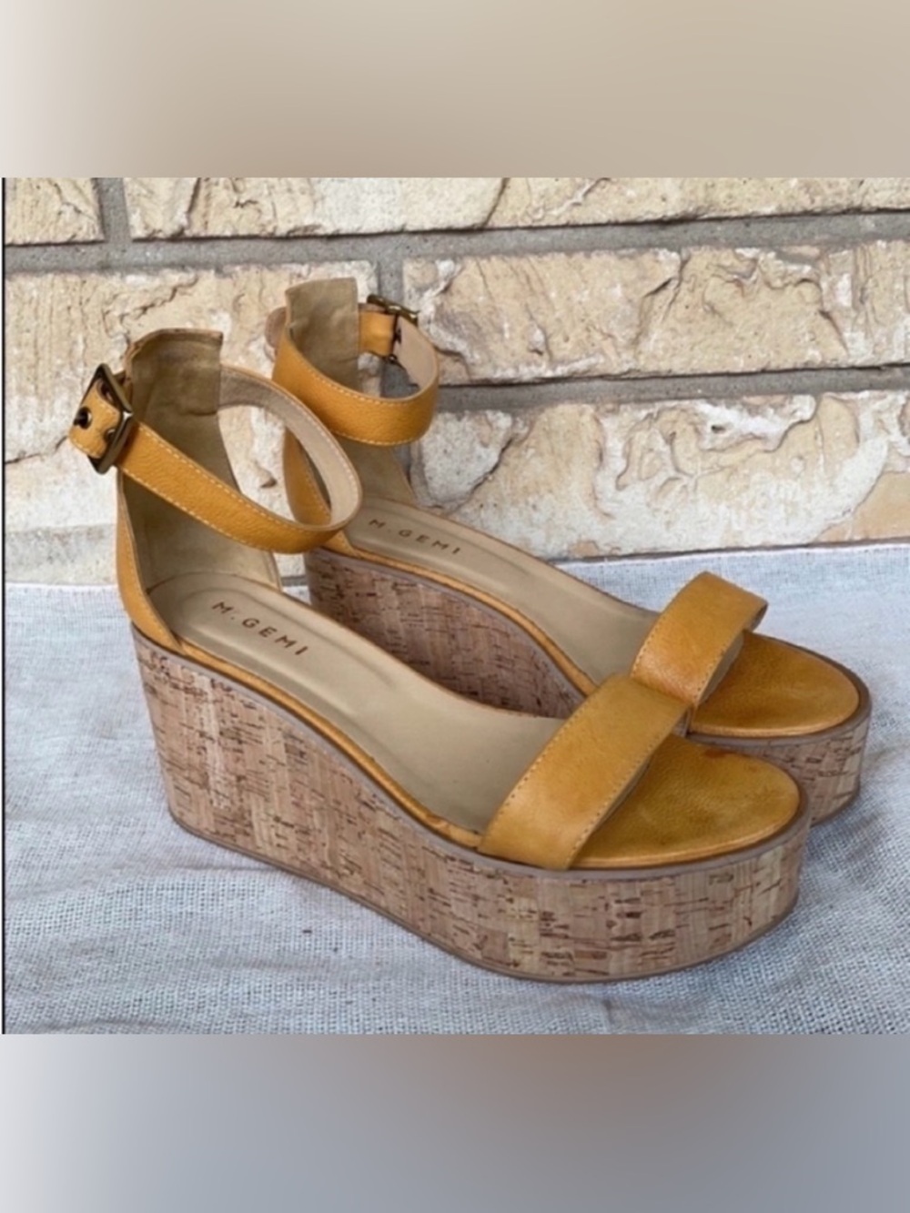 M Gemi Yellow cork Platform ankle strap Cork Size 41